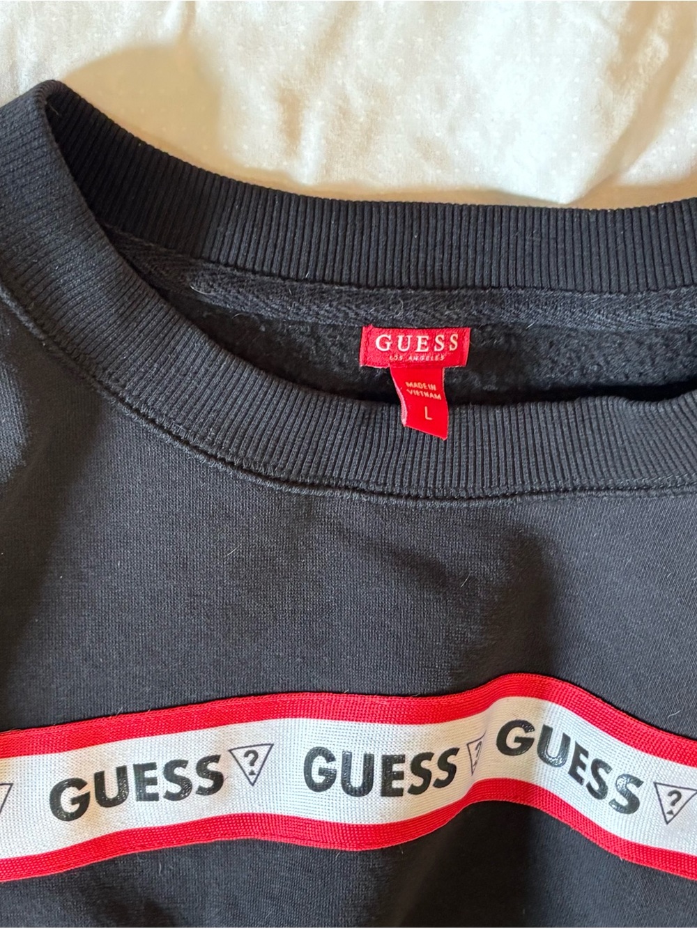 Guess Black Cropped Sweatshirt with Red & White Logo Tape - Picture 4 of 9